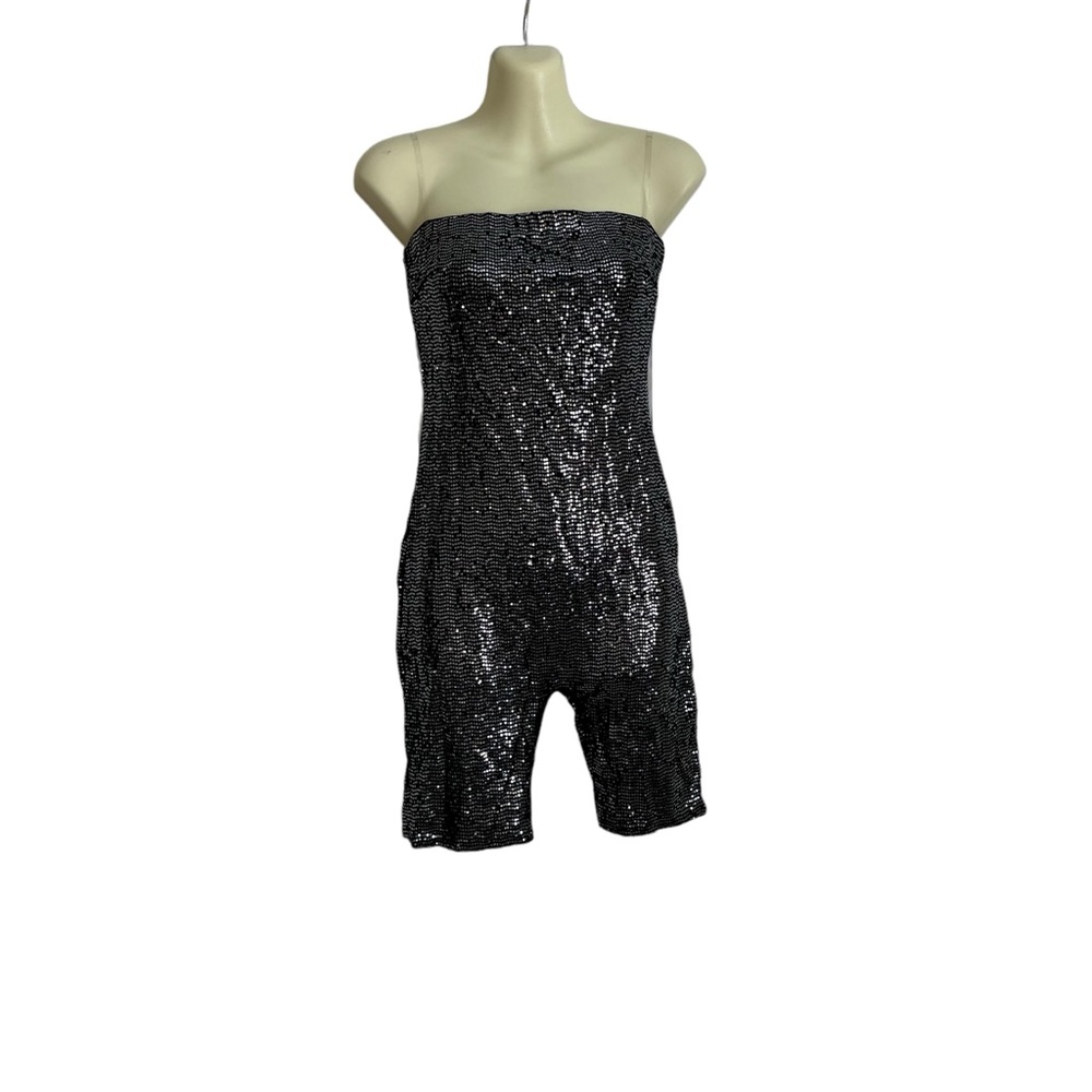 Blue.S Sparkle Strapless Unitard Vintage Retro Women's M